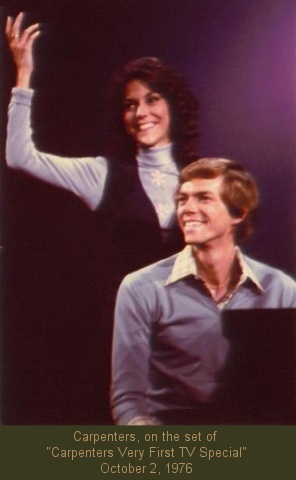 Richard and Karen Carpenter, Carpenters, on the set of "Carpenters Very First TV Special" October 2, 1976